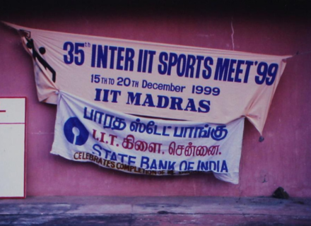 A banner hangs during the 35th Inter-IIT Sports Meet, 1999