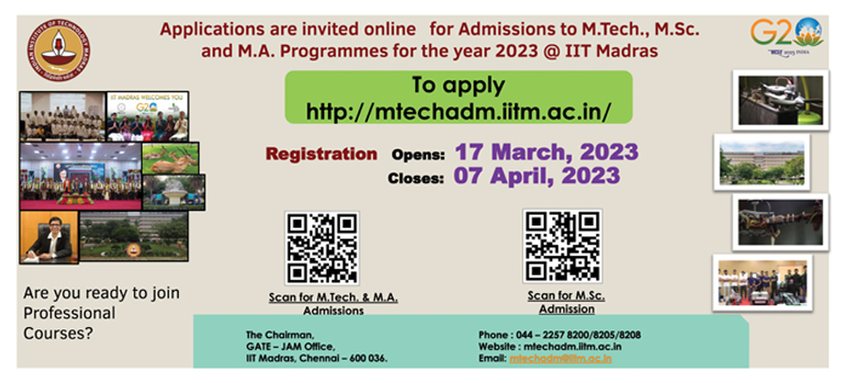 IIT Madras offers M.Tech. M.Sc. & M.A. PROGRAMMES