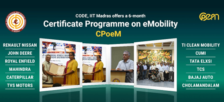 CODE, IIT Madras offers a 6-month certificate programme on eMobility (CPoeM)